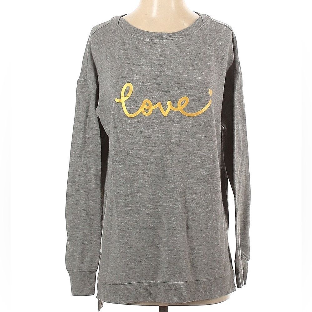 Marled Comfy Cozy Long Sleeve Split Hem Love Sweatshirt Women's Medium Gray
